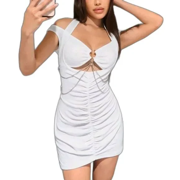 SHEIN | Dresses | Ring Linked Cut Out Ruched Front Bodycon Dress Size Xs |  Poshmark
